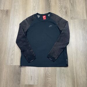 Nike Sweatshirt Womens Medium Black Striped Sleeve Side Zip Pullover Crewneck